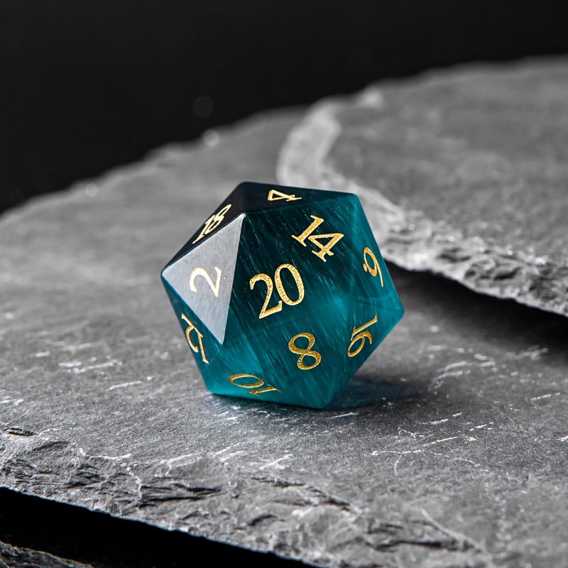 FTNNGIME Dark Green Cats Eye Crystal DND Dice Set 7 PCS 7 PCS Gemstone Suitable for Dungeons and Dragons D D RPG Games - Image 3