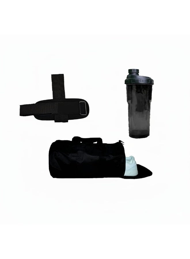 مجموعه الجيم الاقوي والاهم لمزيد من التألق بصاله الالعاب الرياضيه من في سبورت , شنطه جيم اسطوانيه , شيكر رياضي , شداد لليد لحمايه وزياده القوي .