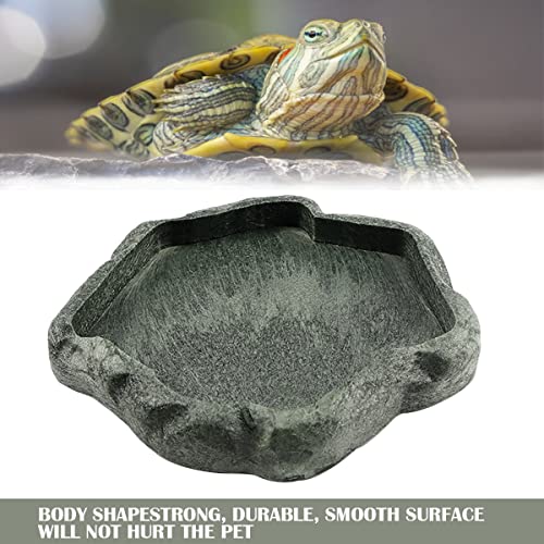 YOLUFER Reptile Water Dish Bowl Resin Rock Reptile Food and Water Feeder Pet Aquarium Ornament Terrarium Plate for Tortoise Lizard (Dark green Small) - Image 4
