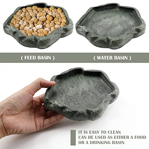 YOLUFER Reptile Water Dish Bowl Resin Rock Reptile Food and Water Feeder Pet Aquarium Ornament Terrarium Plate for Tortoise Lizard (Dark green Small) - Image 5