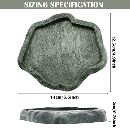 YOLUFER Reptile Water Dish Bowl Resin Rock Reptile Food and Water Feeder Pet Aquarium Ornament Terrarium Plate for Tortoise Lizard (Dark green Small) - Image 2
