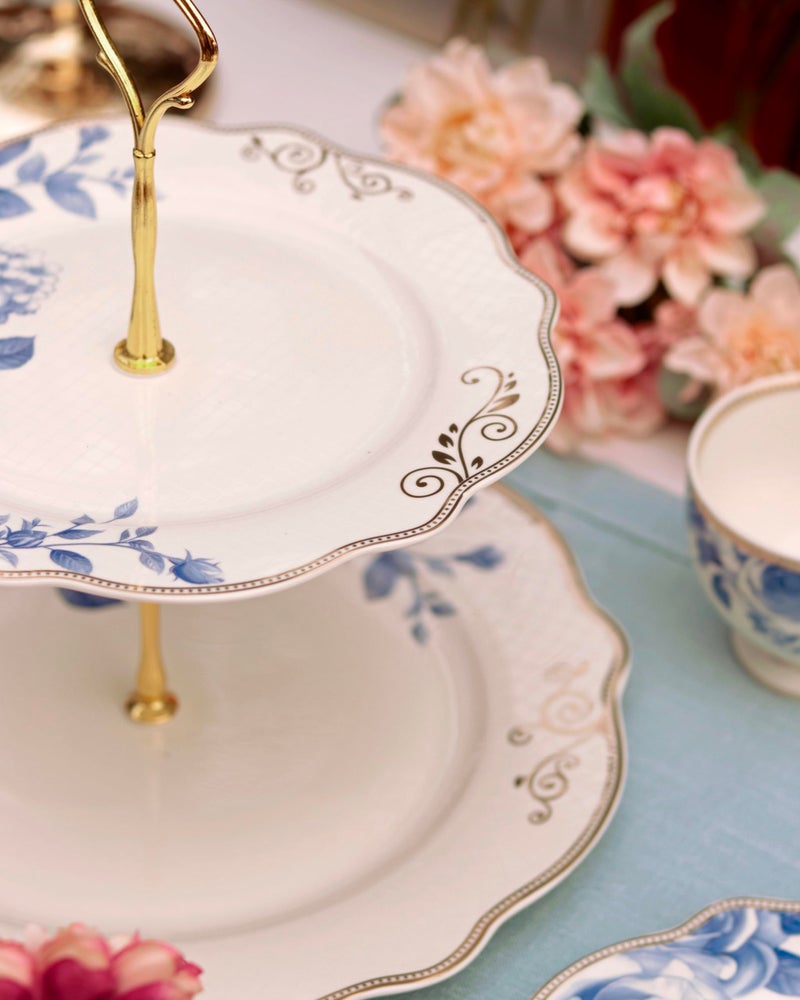 Vigneto Azure Gold Two Tier Dessert Stand, Cupcake Display and Cake Stand, Detachable Serving Dessert Tower | Finest Premium Porcelain - Image 4