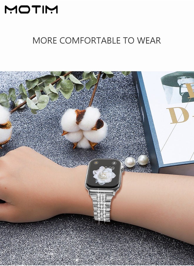 Motim - Metal Apple Watch Band 49mm 45mm 44mm 42mm for iWatch Series 9, SE, Ultra 2, Ultra, 10/9/8/7/6, Diamond Rhinestone Bling Band Bracelet, Women iWatch Replacement Band Ultra/SE/Series 10/9/8/7/6 - Image 1