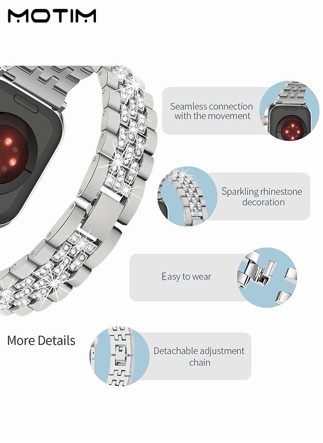 Motim - Metal Apple Watch Band 49mm 45mm 44mm 42mm for iWatch Series 9, SE, Ultra 2, Ultra, 10/9/8/7/6, Diamond Rhinestone Bling Band Bracelet, Women iWatch Replacement Band Ultra/SE/Series 10/9/8/7/6 - Image 1
