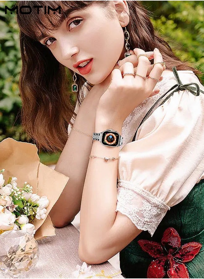 Motim - Metal Apple Watch Band 49mm 45mm 44mm 42mm for iWatch Series 9, SE, Ultra 2, Ultra, 10/9/8/7/6, Diamond Rhinestone Bling Band Bracelet, Women iWatch Replacement Band Ultra/SE/Series 10/9/8/7/6 - Image 1