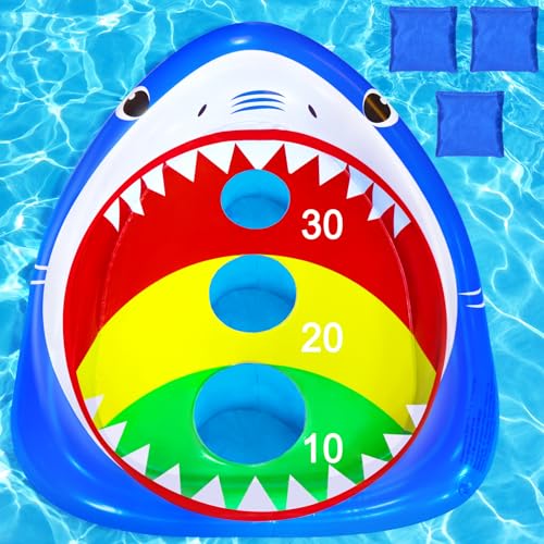 JOINBO Kids Fun Pool ToysInflatable Shark Cornhole Board Floating Water Game Outdoor Swim Play for Adults FamilyCool Summer Party Gift for 6 7 8 9 10 12 Year Old Boy Girl Teen - Image 1