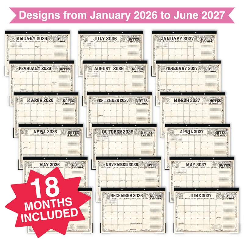 Hadley Designs تصميمات هادلي تقويم مكتب كبير 2026-2027 - تقويم سطح المكتب 2026، تقاويم مكتب لمدة 18 شهرًا للمنزل والمكتب والفصل الدراسي، ديكور صف دراسي قديم لطيف يجب أن يمتلكه المعلمون، يناير 2026 إلى يونيو 2027 - Image 3