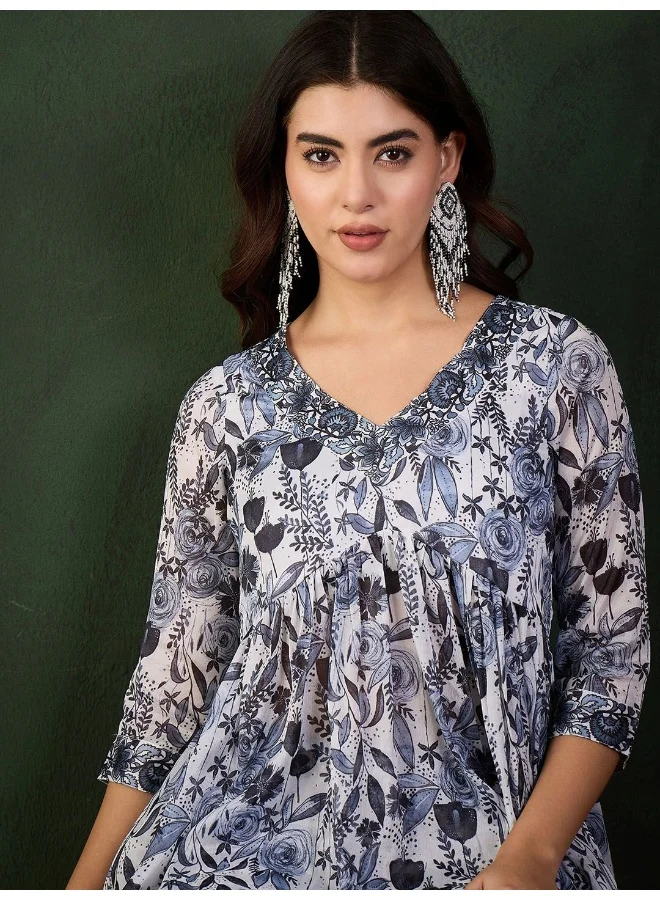 AKS Black And White Chinnon Digital Printed Nayra Cut KurtaPalazzo