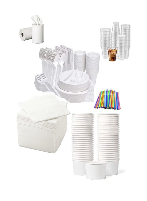 1000PC All-Inclusive Party Bundle Disposable Napkin, Juice Cups, Ice Cream Cups, Foam Plates, Foam Cups, Spoon And Fork, Maxi Rolls For 100 People
