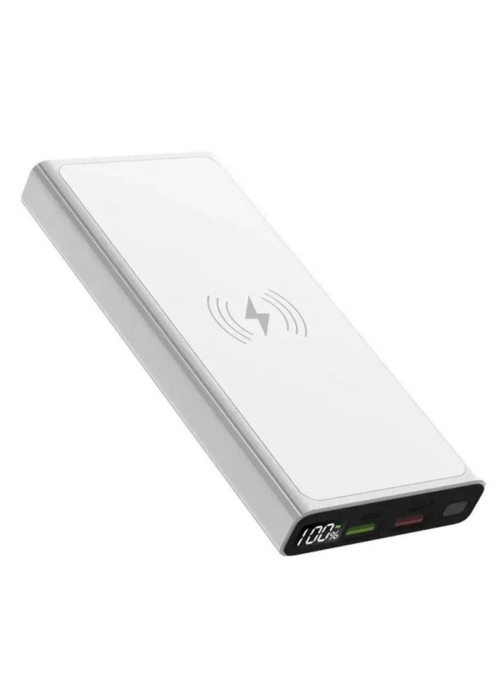 Vizzaro 20000 mAh Wireless 22.5W Fast Charging Power Bank 15W Wireless Charging 1 Type C IN & Output 1 Micro Input and Dual USB Output - White - Image 1