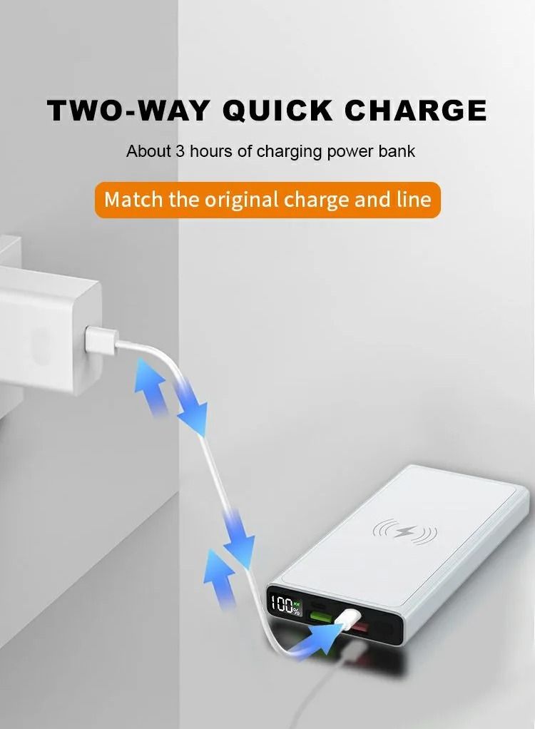 Vizzaro 20000 mAh Wireless 22.5W Fast Charging Power Bank 15W Wireless Charging 1 Type C IN & Output 1 Micro Input and Dual USB Output - White - Image 2