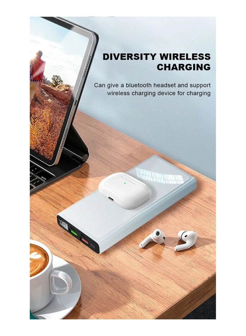 Vizzaro 20000 mAh Wireless 22.5W Fast Charging Power Bank 15W Wireless Charging 1 Type C IN & Output 1 Micro Input and Dual USB Output - White - Image 3