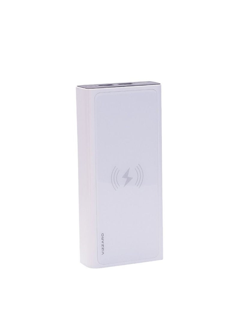 Vizzaro 20000 mAh Wireless 22.5W Fast Charging Power Bank 15W Wireless Charging 1 Type C IN & Output 1 Micro Input and Dual USB Output - White - Image 5