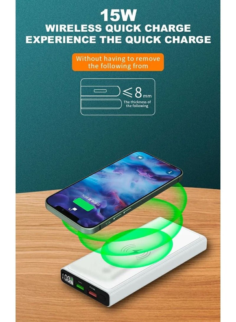 Vizzaro 20000 mAh Wireless 22.5W Fast Charging Power Bank 15W Wireless Charging 1 Type C IN & Output 1 Micro Input and Dual USB Output - White - Image 4