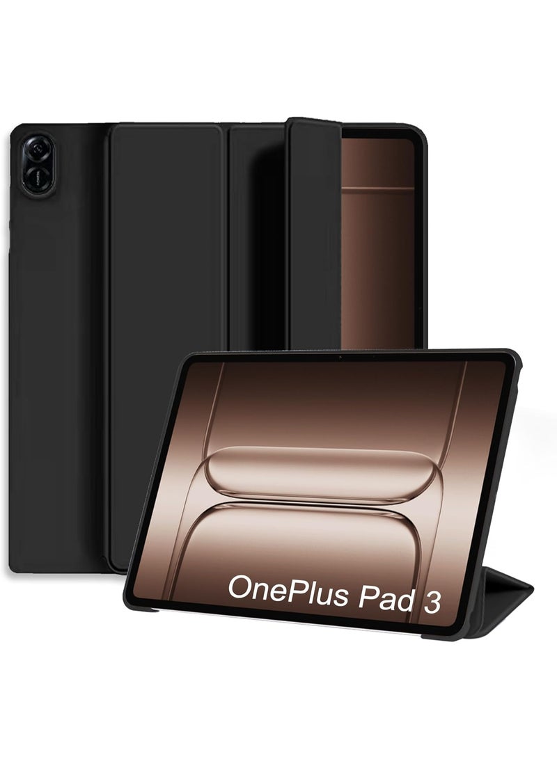جراب لجهاز OnePlus Pad 3، غطاء ذكي قابل للطي نحيف وخفيف مصنوع من PU للحماية (مع وظيفة النوم/الاستيقاظ التلقائي)، أسود - Image 1