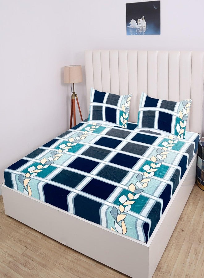 RD TREND 190 GSM Flannel Elastic Warm bedsheets for Winter King Fitted Size (78x72x8 Inches) with 2 Pillow Covers Size (18x28 Inches) Colour Blue Box - Image 1