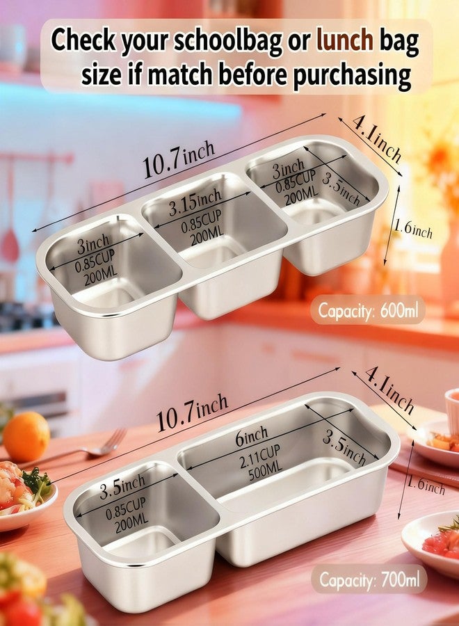 MINGRI Stainless Steel Snack Containers for Kids,3 Compartments Metal Snack Pack Box with Lids, Grab and Go Divided Food Storage Containers Sauce Cups for Travel, School,Leak-Proof,1 Pack - Image 4