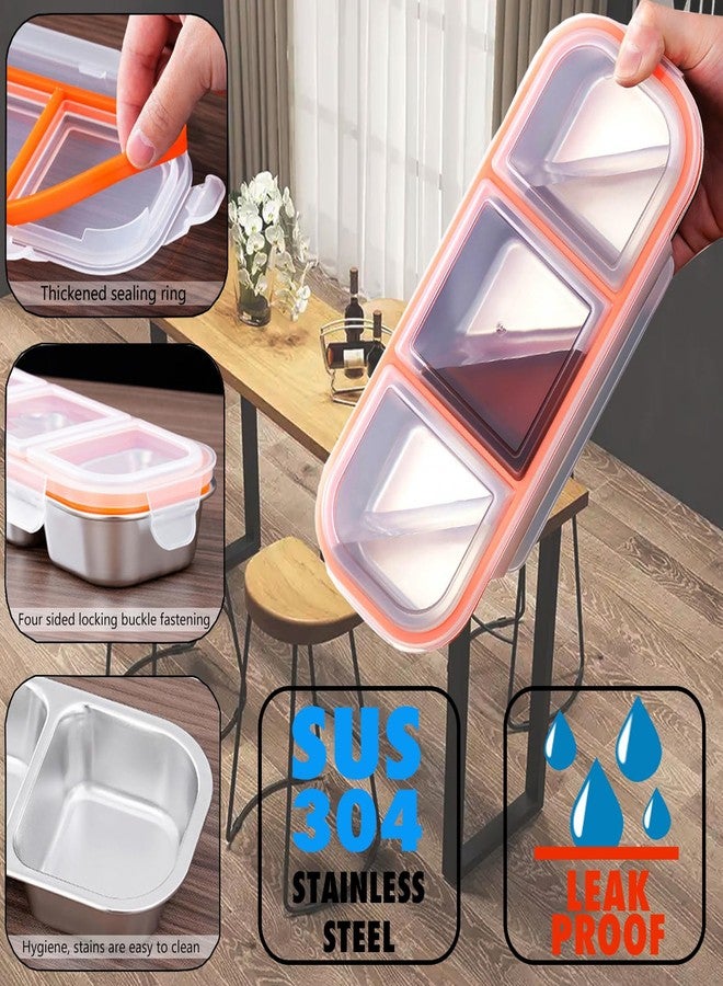 MINGRI Stainless Steel Snack Containers for Kids,3 Compartments Metal Snack Pack Box with Lids, Grab and Go Divided Food Storage Containers Sauce Cups for Travel, School,Leak-Proof,1 Pack - Image 3