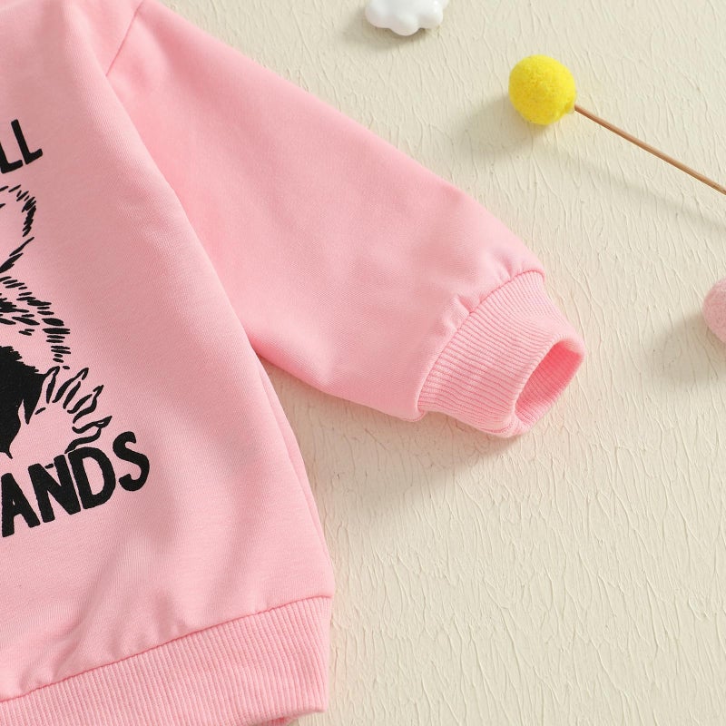 allshope Toddler Baby Girl Fall Outfit Letter Print Sweatshirt Tops Elastic Waist Pant Cute Infant Newborn Winter Clothes Set (Raccoon Pink, 12-18 Months) - Image 5