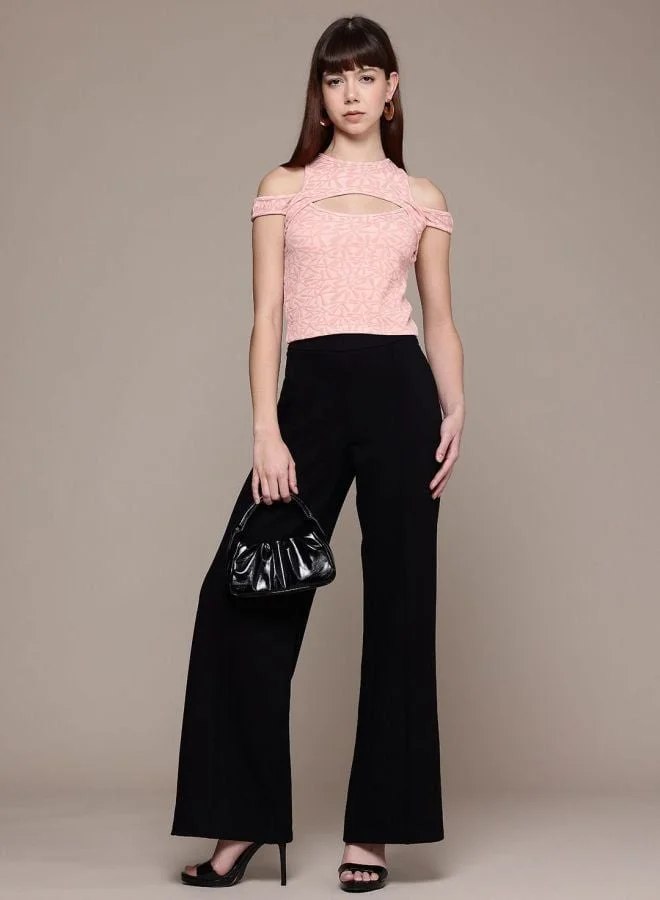 Freehand  Women Regular Fit Textured Crew Neck Sleeveless Cut Out Top  | Best Price UAE