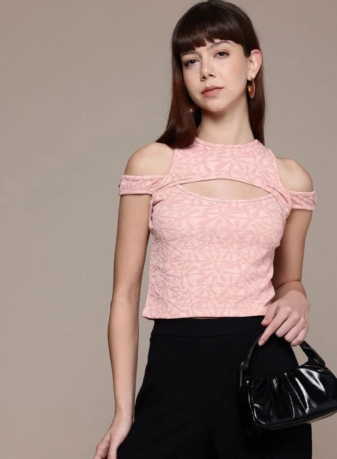 Freehand  Women Regular Fit Textured Crew Neck Sleeveless Cut Out Top  | Best Price UAE
