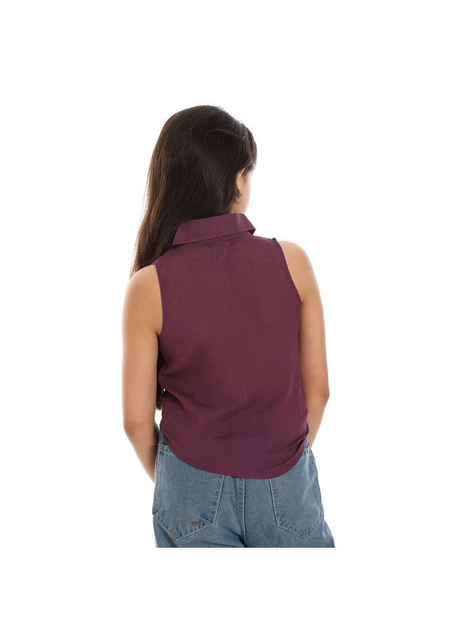 Andora Sleeveless Eggplant Self Patterned Girls Shirt-Eggplant  - Image 5