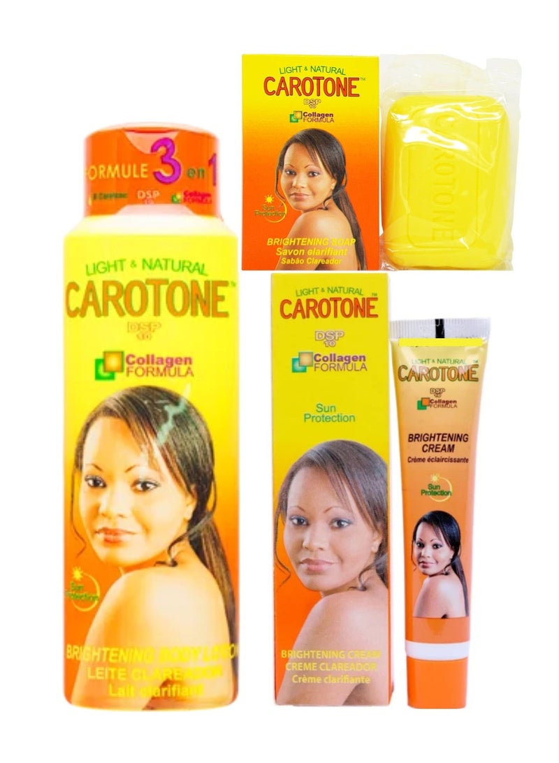 Carotone Collagen formula Brightening Cream, Body Lotion 215 ml and Soap 190G Light and Natural Black Spot Corrector Trio - Image 1