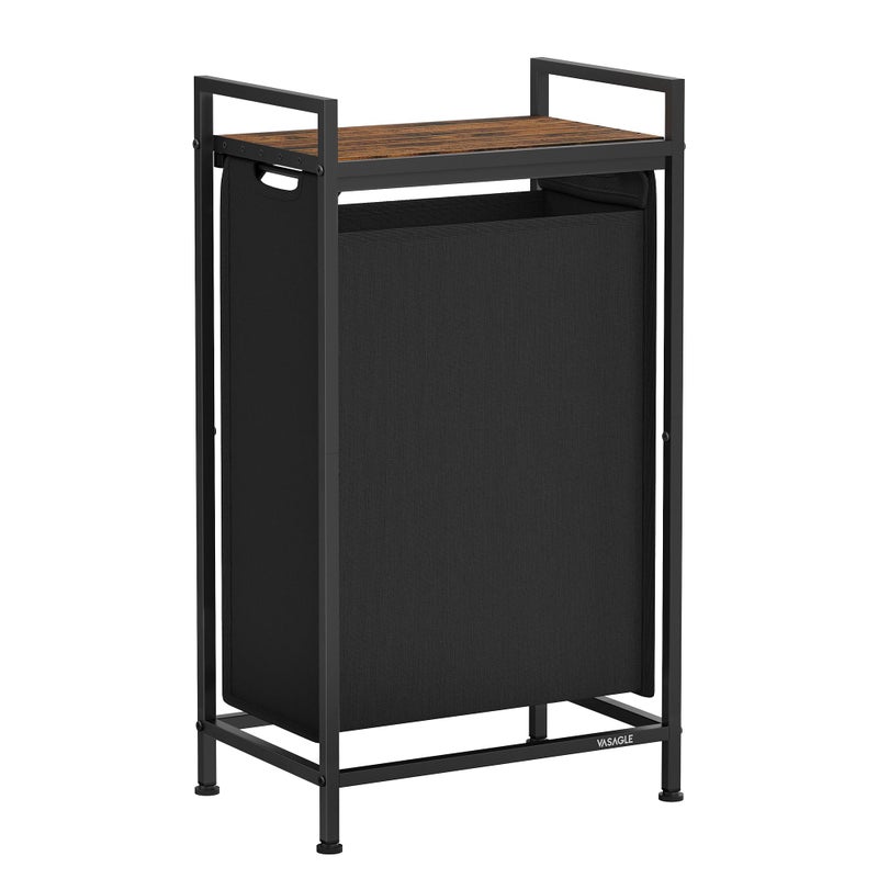 VASAGLE Laundry Hamper Laundry Basket Laundry Sorter with a PullOut and Removable Bag Shelf Metal Frame 124 Gallons 47 L 165 x 11 x 295 Inches Ink Black and Rustic Brown UBLH001B01