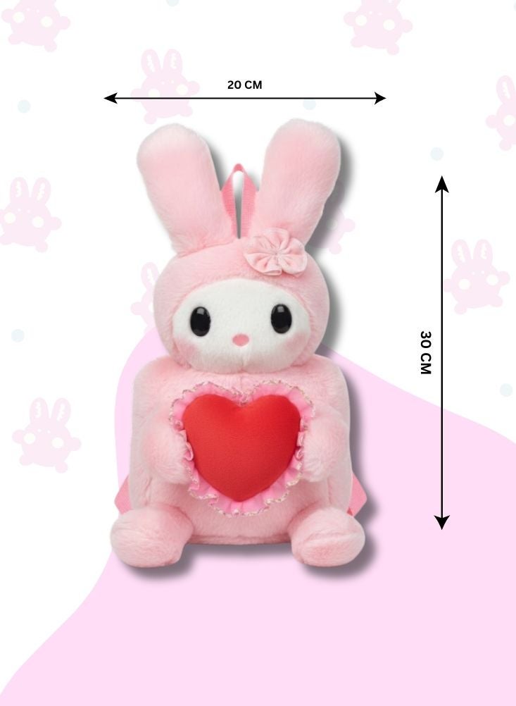 بريميم حقيبة ظهر بيني الأرنب القطيفة مع قلب - حقيبة مدرسية ثلاثية الأبعاد لطيفة وناعمة للبنات، حقيبة ظهر خفيفة الوزن للأطفال للاستخدام اليومي - Image 5