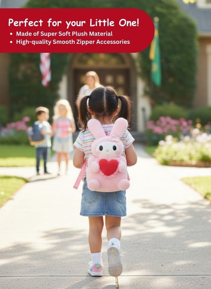 بريميم حقيبة ظهر بيني الأرنب القطيفة مع قلب - حقيبة مدرسية ثلاثية الأبعاد لطيفة وناعمة للبنات، حقيبة ظهر خفيفة الوزن للأطفال للاستخدام اليومي - Image 2