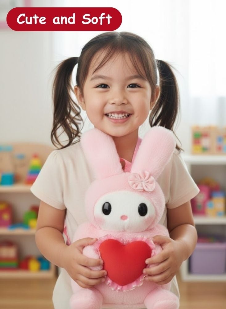 بريميم حقيبة ظهر بيني الأرنب القطيفة مع قلب - حقيبة مدرسية ثلاثية الأبعاد لطيفة وناعمة للبنات، حقيبة ظهر خفيفة الوزن للأطفال للاستخدام اليومي - Image 3