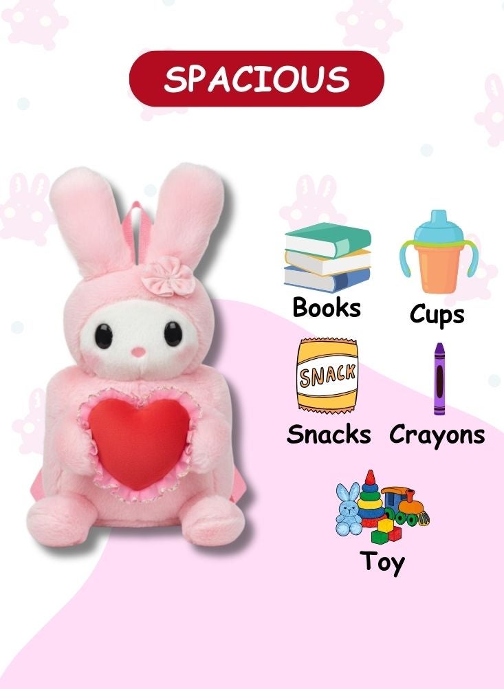 بريميم حقيبة ظهر بيني الأرنب القطيفة مع قلب - حقيبة مدرسية ثلاثية الأبعاد لطيفة وناعمة للبنات، حقيبة ظهر خفيفة الوزن للأطفال للاستخدام اليومي - Image 4
