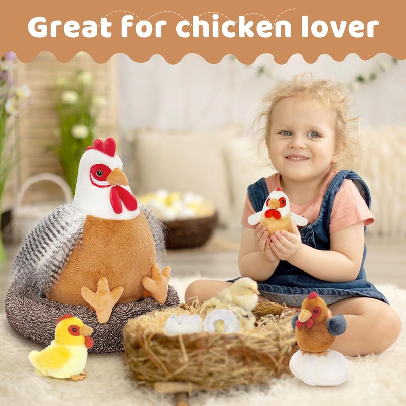 MorisMos 37 cm Chicken Giant Rooster Cuddly Toy XXL, Large Chicken Plush Toy XXL with 3 Baby in Egg, Hen Chicken in Basket, Christmas Children's Gift - Image 5