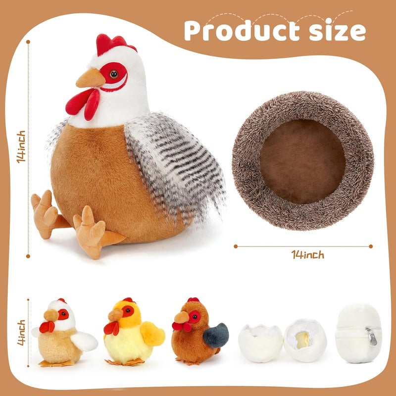 MorisMos 37 cm Chicken Giant Rooster Cuddly Toy XXL, Large Chicken Plush Toy XXL with 3 Baby in Egg, Hen Chicken in Basket, Christmas Children's Gift - Image 2
