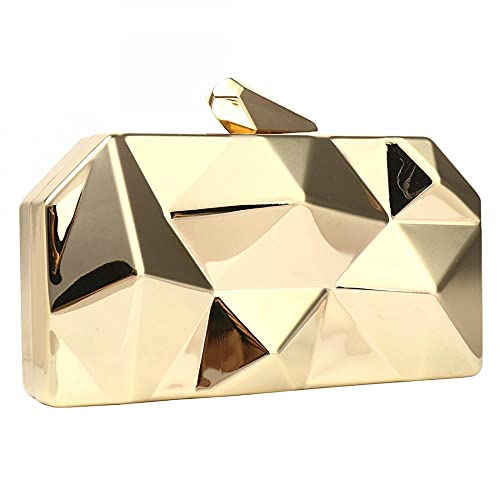 Simcat Women Geometric Lattice Pattern Metal Evening Bag Bridal Prom Crossbody Bag Party Clutch Wedding Purse with Chain (Gold) One Size - Image 1
