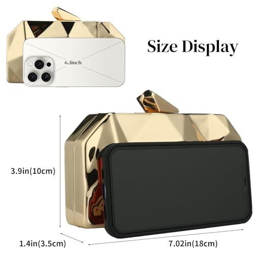 Simcat Women Geometric Lattice Pattern Metal Evening Bag Bridal Prom Crossbody Bag Party Clutch Wedding Purse with Chain (Gold) One Size - Image 5