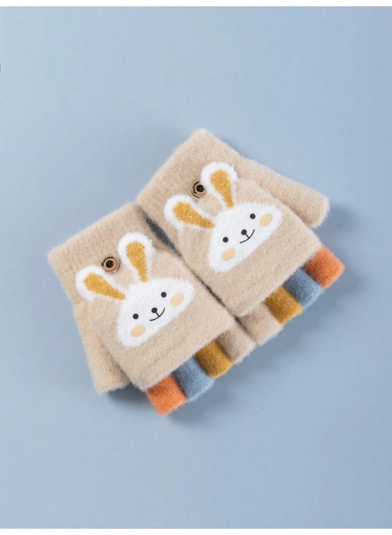 Children’s Winter Gloves in Beige with Cute Bunny Design — Add a Fun and Cozy Touch to Your Child’s Winter Look, Suitable for Kids Aged 3–12 Years. - Image 1