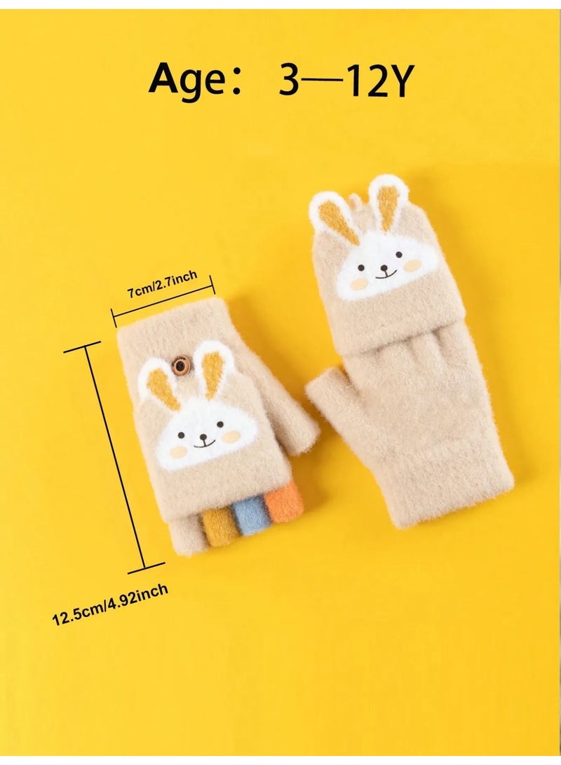 Children’s Winter Gloves in Beige with Cute Bunny Design — Add a Fun and Cozy Touch to Your Child’s Winter Look, Suitable for Kids Aged 3–12 Years. - Image 2