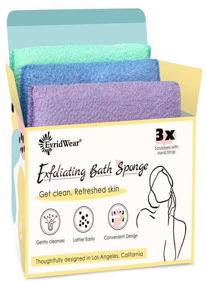 Evridwear Exfoliating Bath Sponge, Daily Skincare Body Scrubbers Loofah Shower Pads with Strap for Body Cleansing, Dead Skin Cell Remover, 3 Count Value Pack(Macaroon) - Image 1