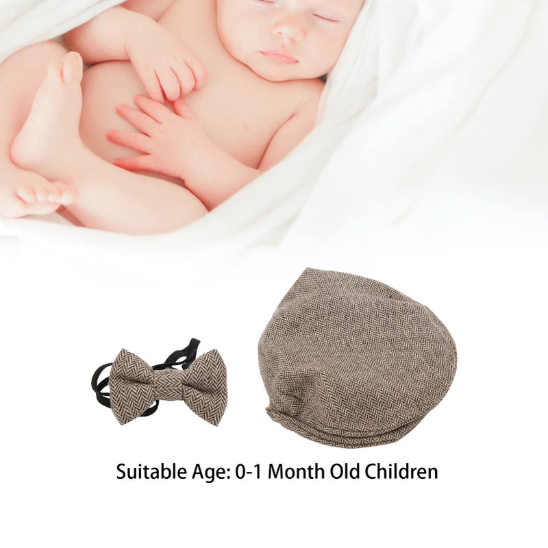 Coffee Vintage Newsboy Cap And Bow Tie Set For Newborn Baby Photo Props - Image 5