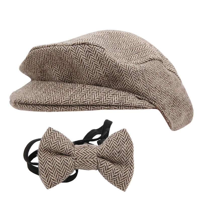 Coffee Vintage Newsboy Cap And Bow Tie Set For Newborn Baby Photo Props - Image 1
