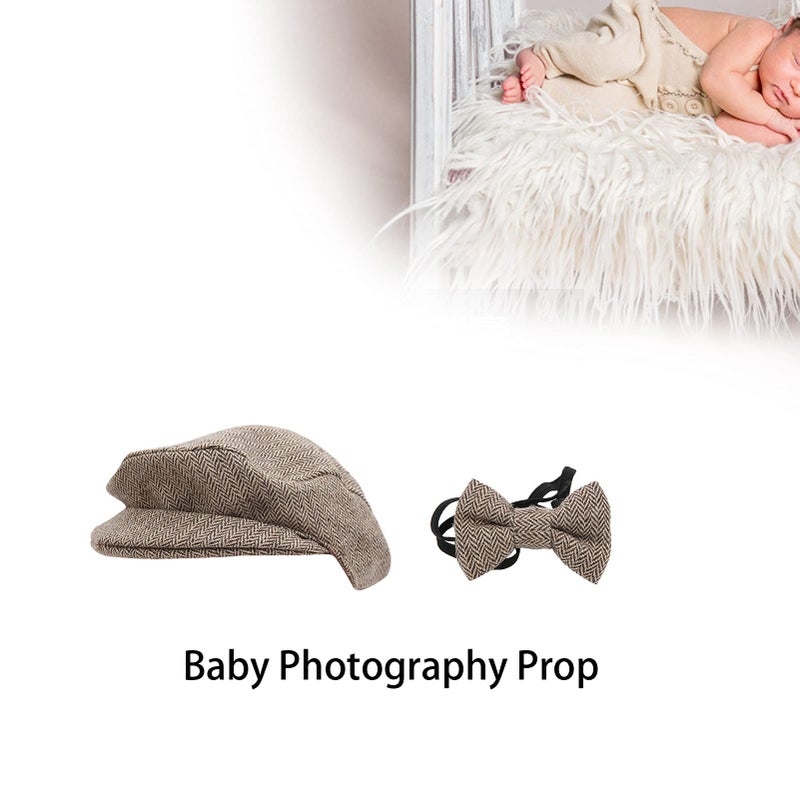 Coffee Vintage Newsboy Cap And Bow Tie Set For Newborn Baby Photo Props - Image 4