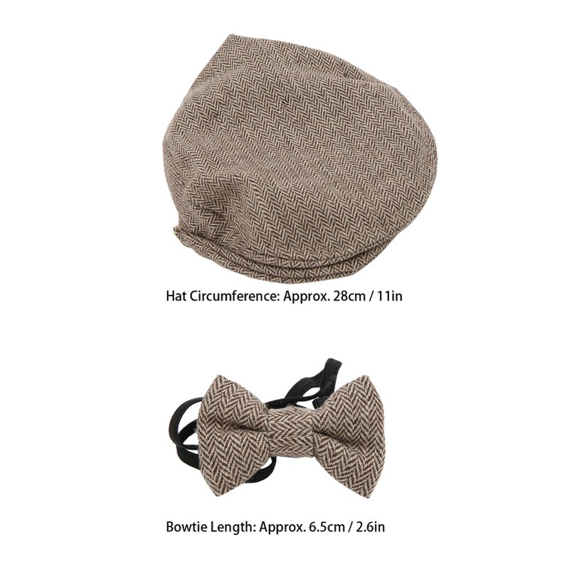 Coffee Vintage Newsboy Cap And Bow Tie Set For Newborn Baby Photo Props - Image 3