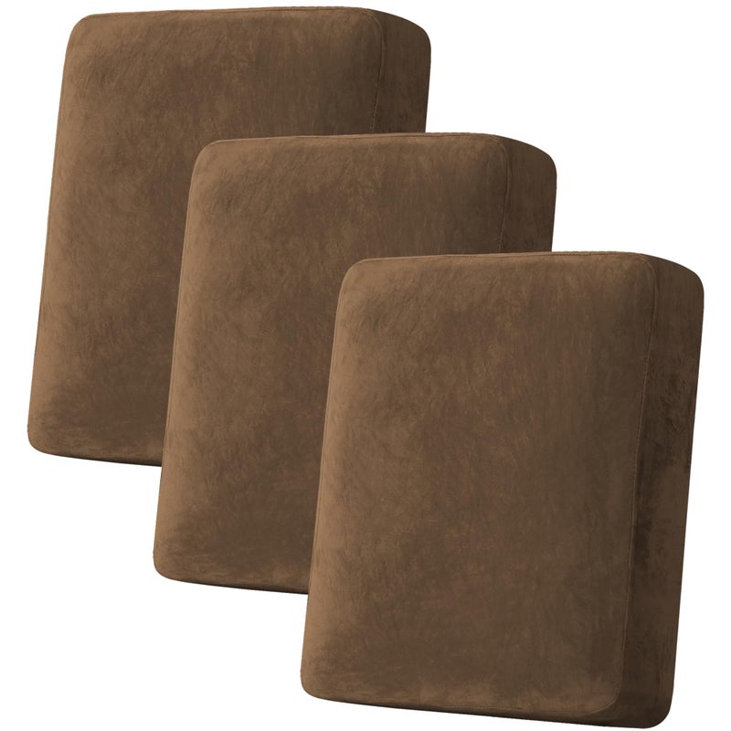 H.VERSAILTEX HVERSAILTEX Velvet Stretch Couch Cushion Cover Plush Cushion Slipcover for Chair Loveseat Sofa Cushion Furniture Protector Seat Cushion Sofa Cover 3 Piece Sofa Cushion Covers Bronze Brown - Image 2