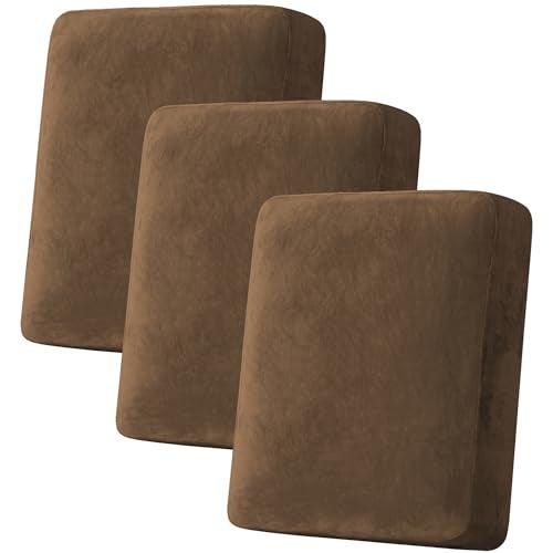 H.VERSAILTEX HVERSAILTEX Velvet Stretch Couch Cushion Cover Plush Cushion Slipcover for Chair Loveseat Sofa Cushion Furniture Protector Seat Cushion Sofa Cover 3 Piece Sofa Cushion Covers Bronze Brown - Image 1