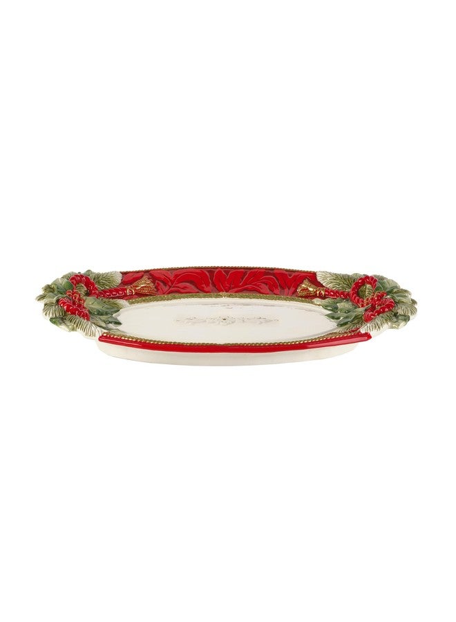 Fitz & Floyd Fitz and Floyd Holiday Home Poinsettia Trim Serving Platter, 13.5 inch, Red - Image 5