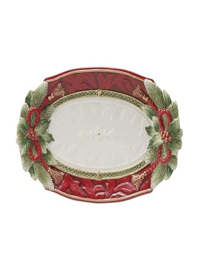 Fitz & Floyd Fitz and Floyd Holiday Home Poinsettia Trim Serving Platter, 13.5 inch, Red - Image 1