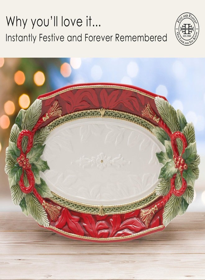 Fitz & Floyd Fitz and Floyd Holiday Home Poinsettia Trim Serving Platter, 13.5 inch, Red - Image 4