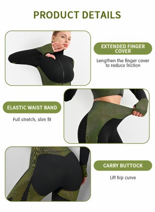 Workout Sets Women 2 Piece Legging Zip Crop Top and High Waist Leggings Seamless Yoga Outfits Clothes Tracksuit,Gym Set - view 4
