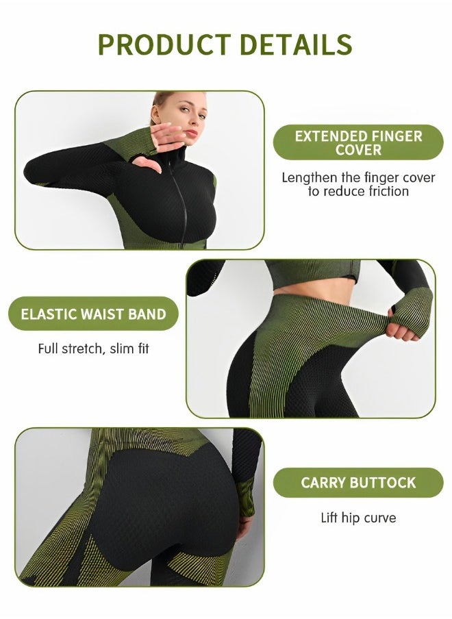 GROIC Workout Sets Women 2 Piece Legging Zip Crop Top and High Waist Leggings Seamless Yoga Outfits Clothes Tracksuit,Gym Set  - Image 4